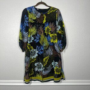 Kobi Halperin Black w/ Dark Floral Short Sleeve Mini 100% Silk Sheath Dress